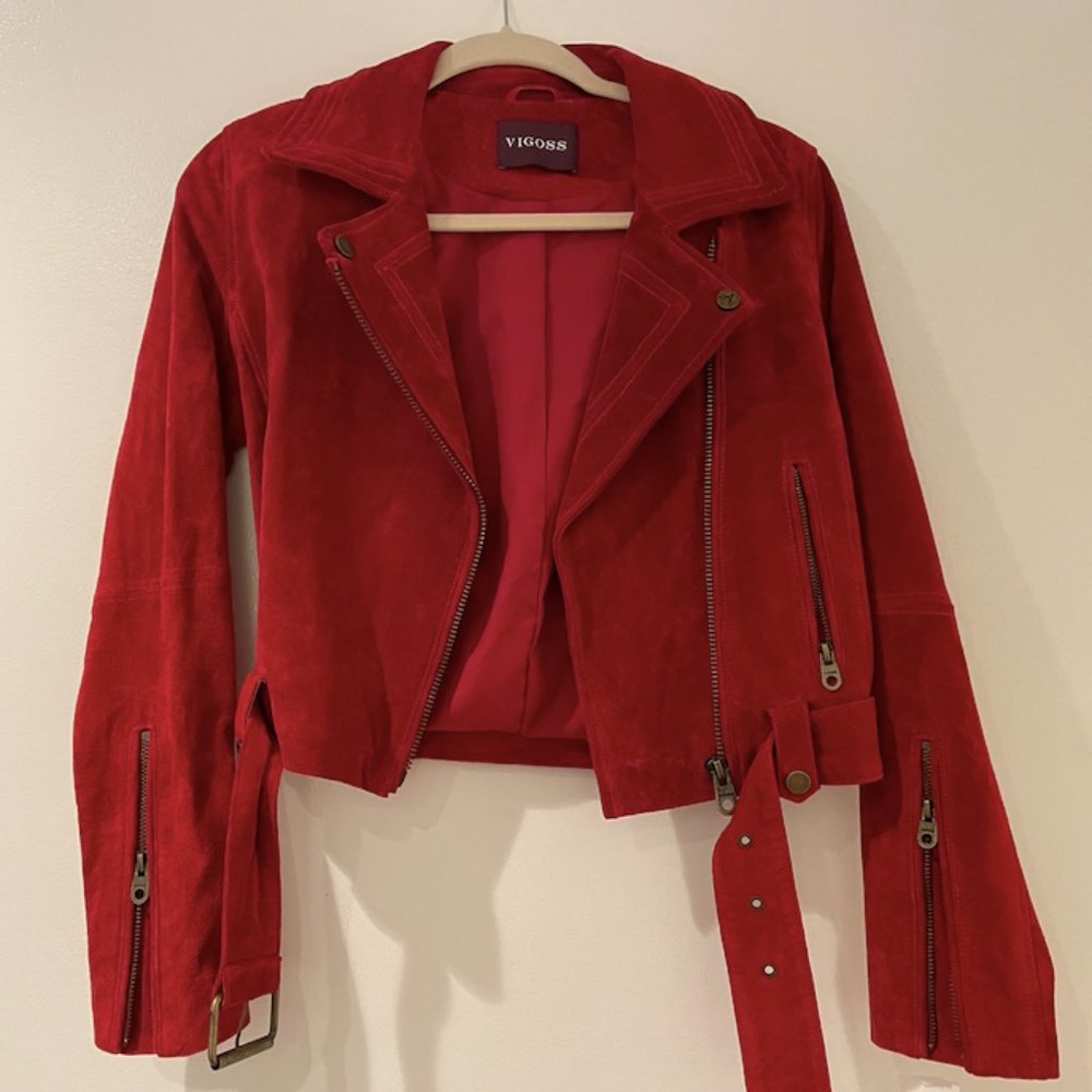 Dark Red Vigoss Faux Suede Jacket
